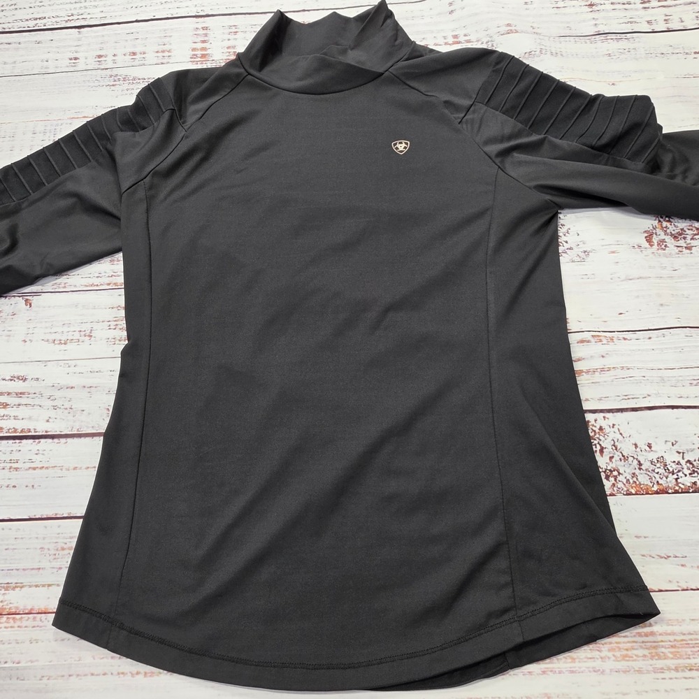 Ariat AriatTEK Mock Neck Top Womens Medium Black Excellent Ribbed Moto Panel